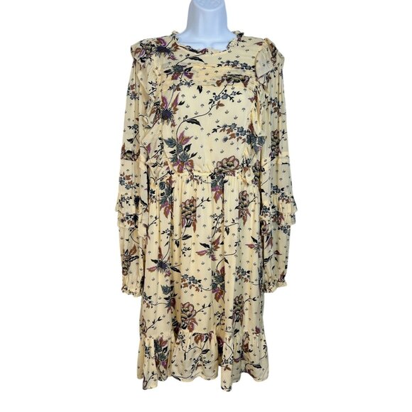 Scotch & Soda Floral Print Ruffle Dress Creamy Ivory Long Sleeve Mini Boho Large - Picture 9 of 16